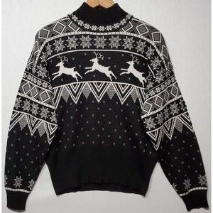 Vintage 80s 90s DEMETRE Snowflake Reindeer Wool Blend Women's Ski Sweater - M